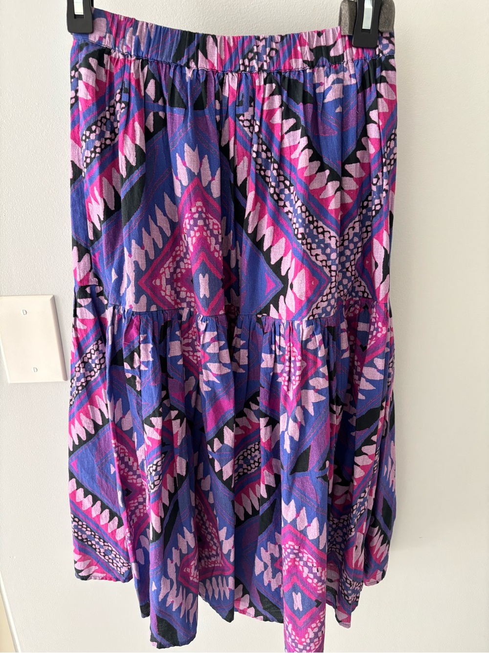 ba&sh Purple and Pink Geometric Tiered Skirt